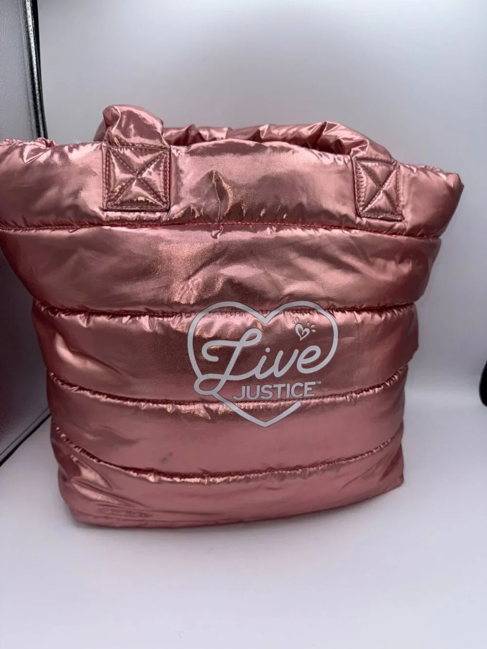 Justice Live Justice Rose Gold Metallic Puffer Tote Bag